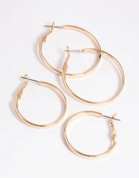 Gold Wide Hoop Earring Set