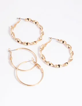 Gold Wide Ribbon Hoop Earring Set