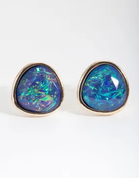 Green Gold Swirling Stone Stud Earrings