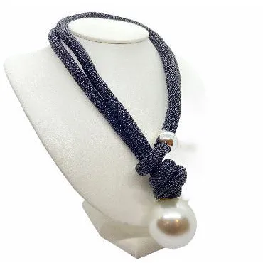 Handmade Unique Adjustable Rope Necklace with Big Pearl