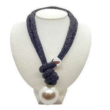 Handmade Unique Adjustable Rope Necklace with Big Pearl