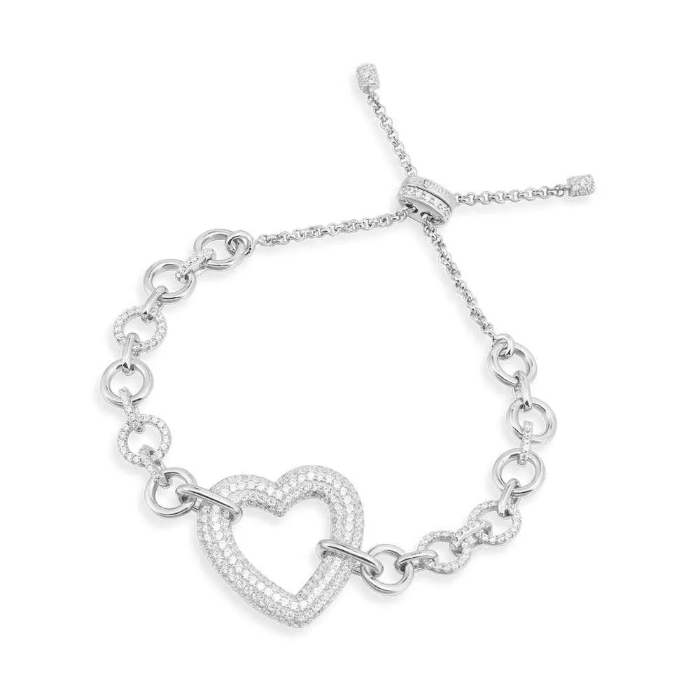 Heart Adjustable Bracelet - White Silver