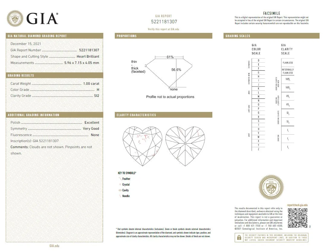 Heart Shape Solitaire Diamond Studs (2.01 ct HS H-I SI GIA Diamonds) in White Gold