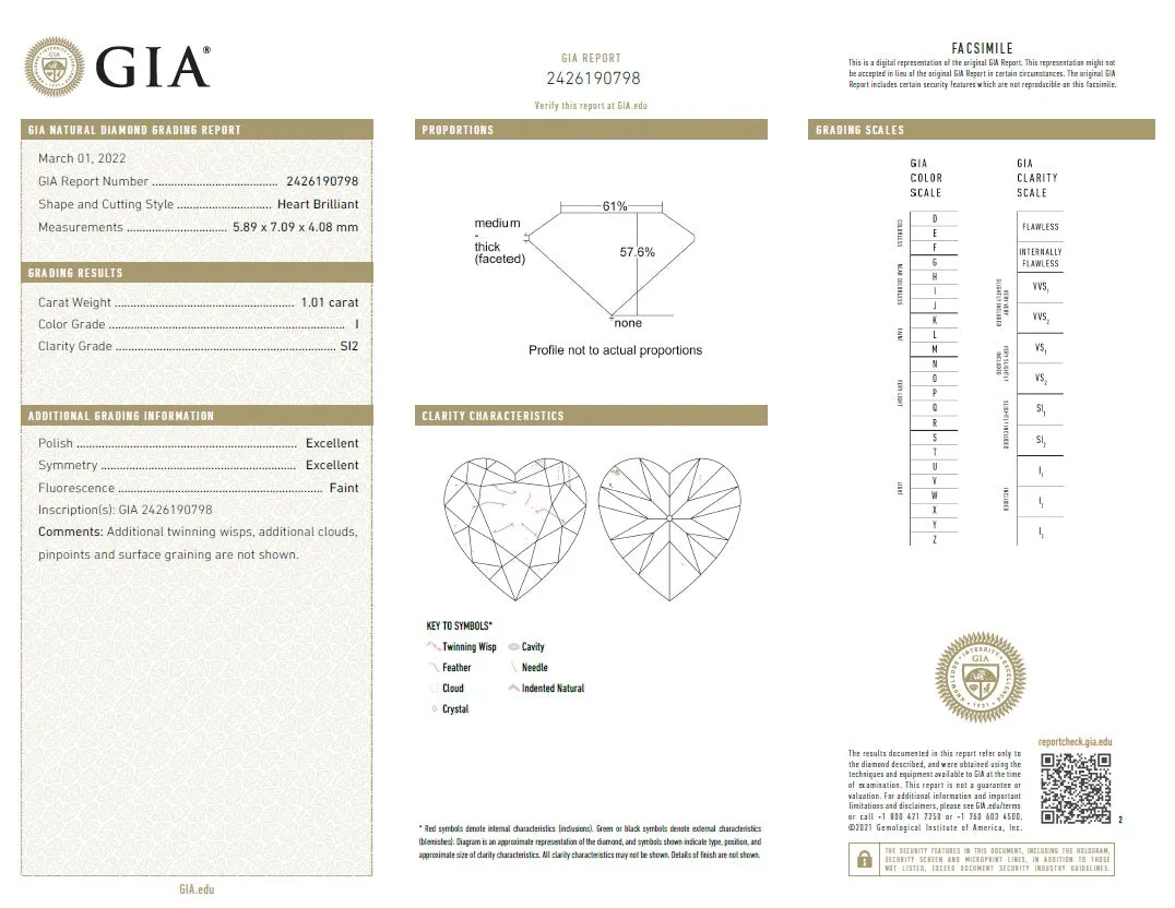 Heart Shape Solitaire Diamond Studs (2.01 ct HS H-I SI GIA Diamonds) in White Gold