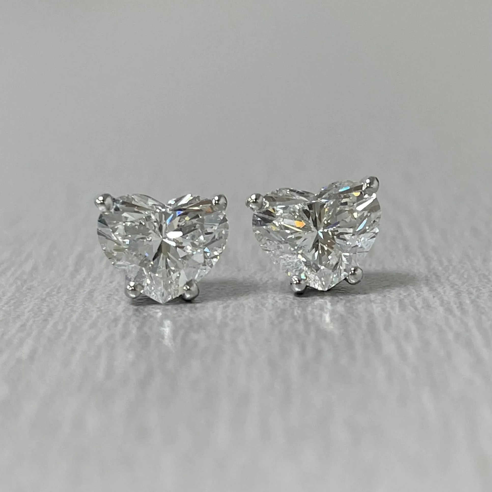 Heart Shape Solitaire Diamond Studs (2.01 ct HS H-I SI GIA Diamonds) in White Gold