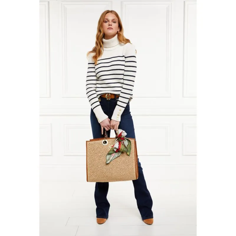 Holland Cooper Henley Striped Ladies Roll Neck Jumper - Natural/Ink Navy