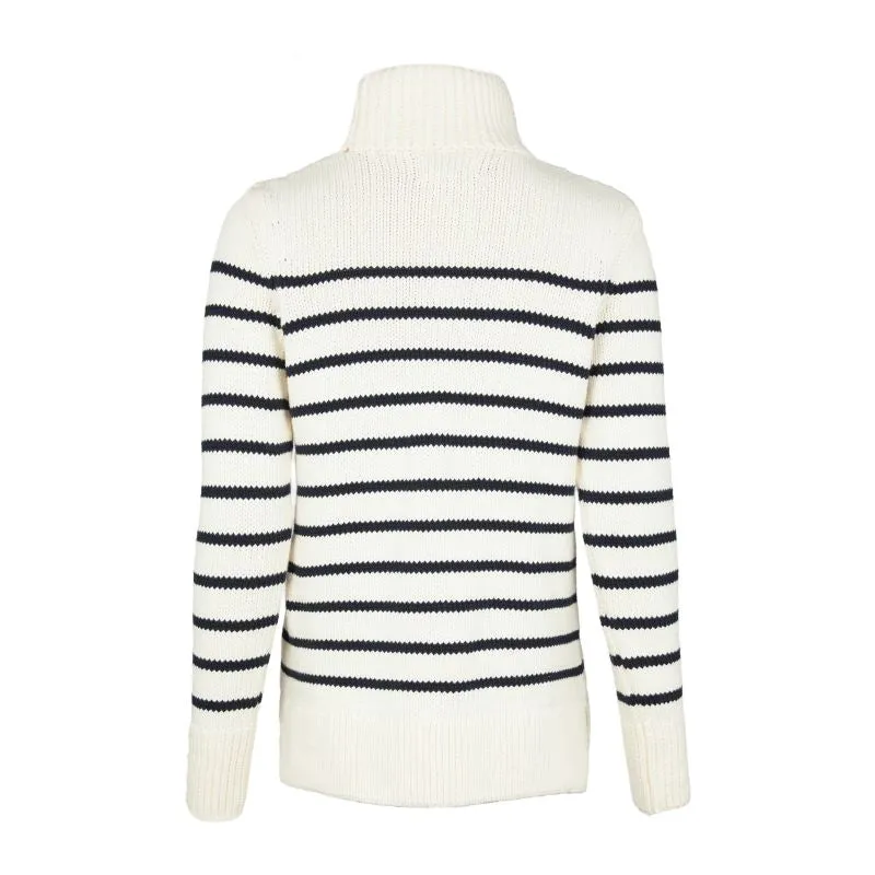 Holland Cooper Henley Striped Ladies Roll Neck Jumper - Natural/Ink Navy