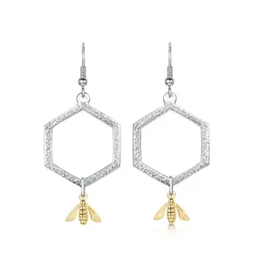 Honeycomb Medium Drop Earrings with 9ct Yellow Gold Bee