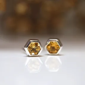 Honeycomb Sterling Silver Stud Earrings with Citrine