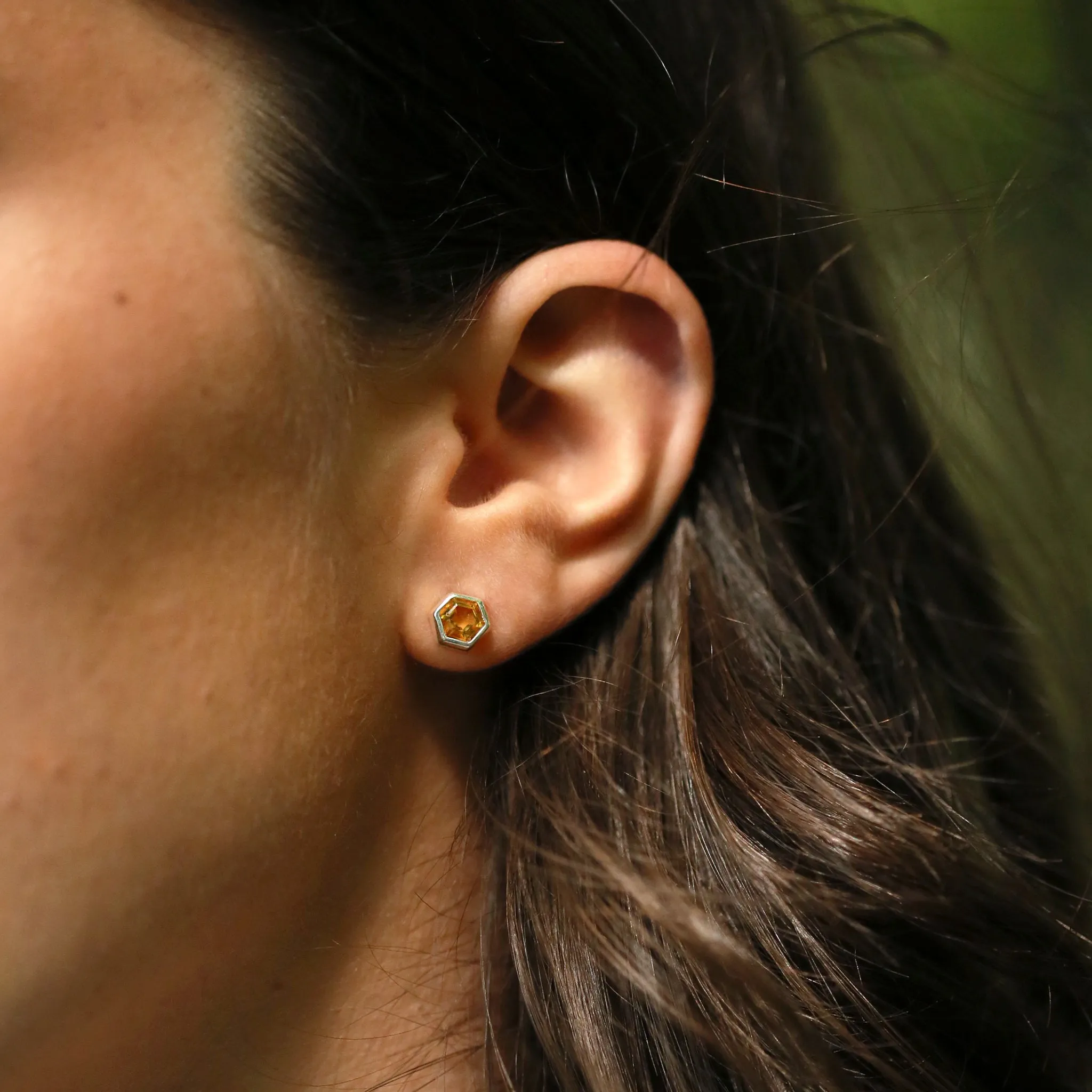 Honeycomb Sterling Silver Stud Earrings with Citrine