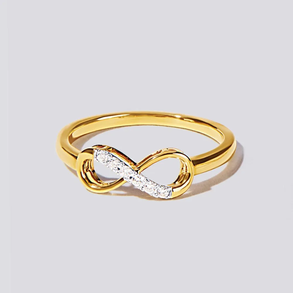 Infinity Shape Ring with 0.05ct of Diamonds in 9ct Yellow Gold