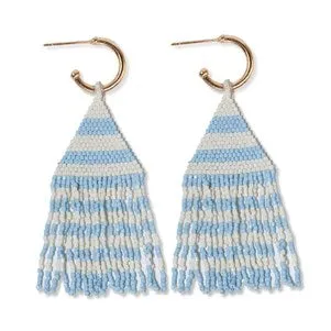 Ink   Alloy IA CBER2402 James mini gold hoop two tone stripes beaded fringe earrings