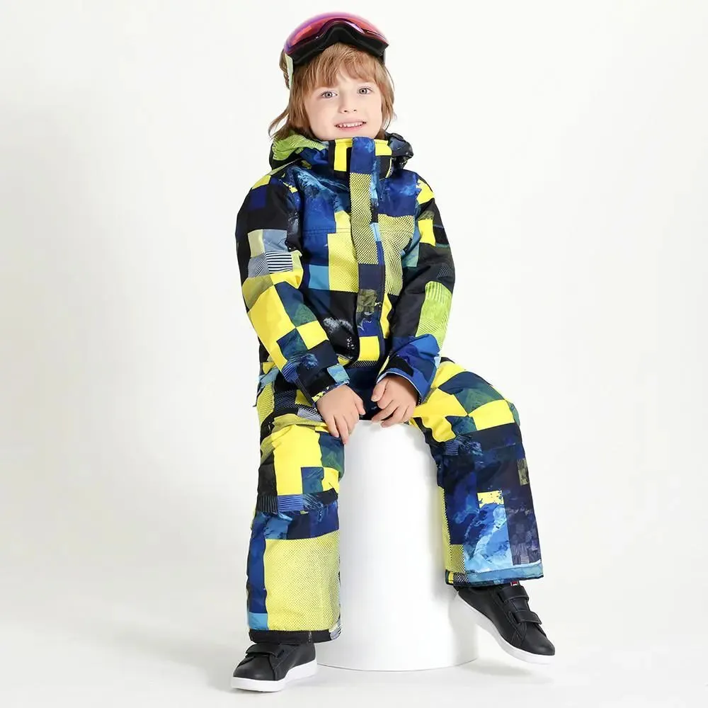 Kids Printed One Piece Ski Suit Outdoor Winter Snowsuits