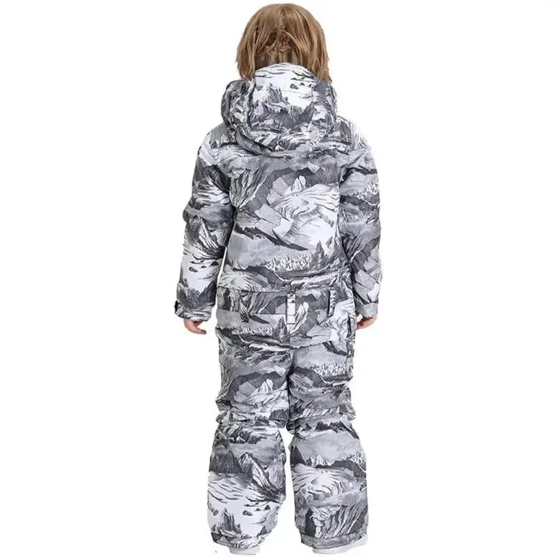 Kids Printed One Piece Ski Suit Outdoor Winter Snowsuits