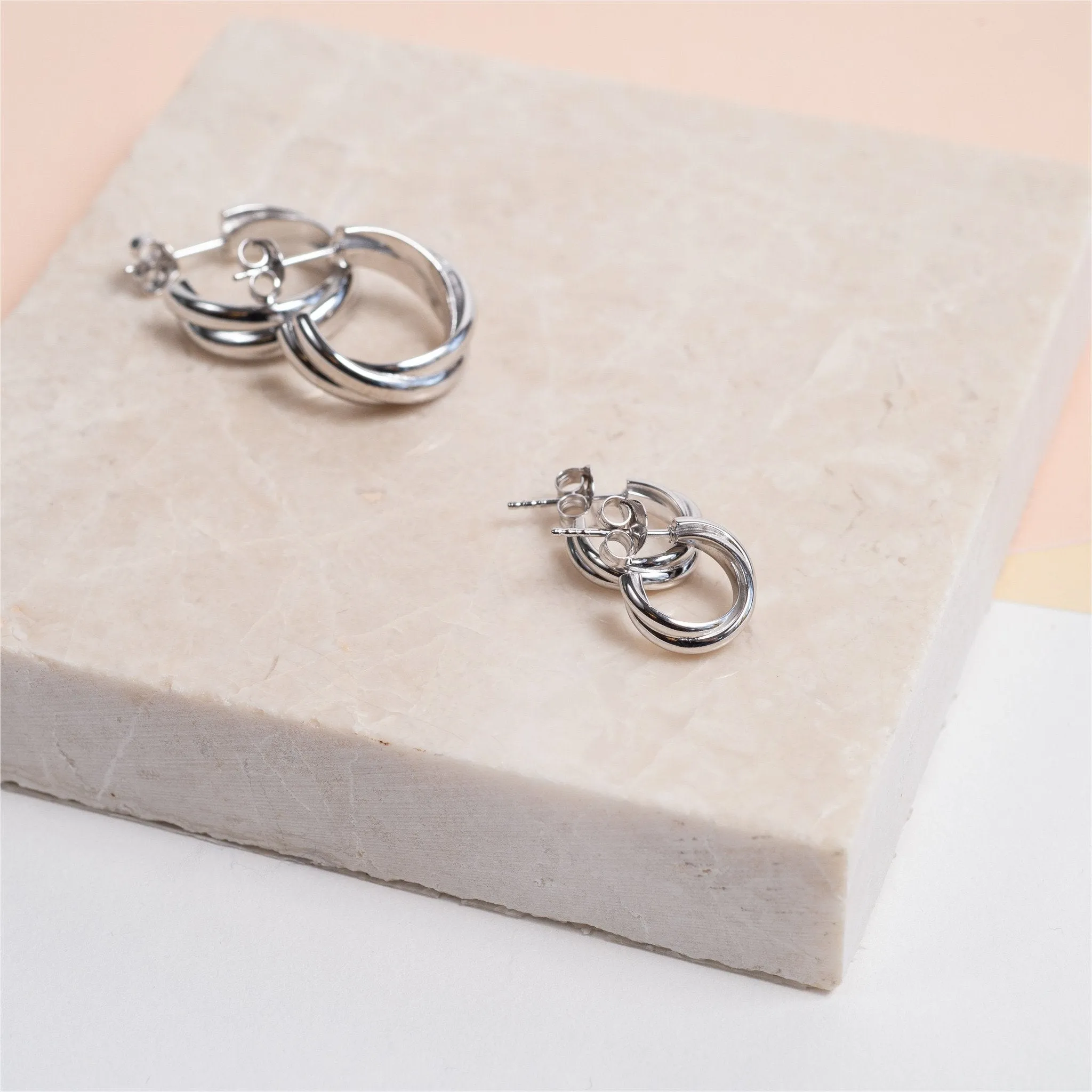 Knightsbridge Mini Sterling Sterling Triple Hoop Earrings