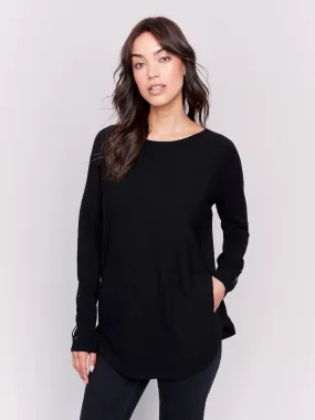 Knit Sweater With Lace-Up Cuffs - Black