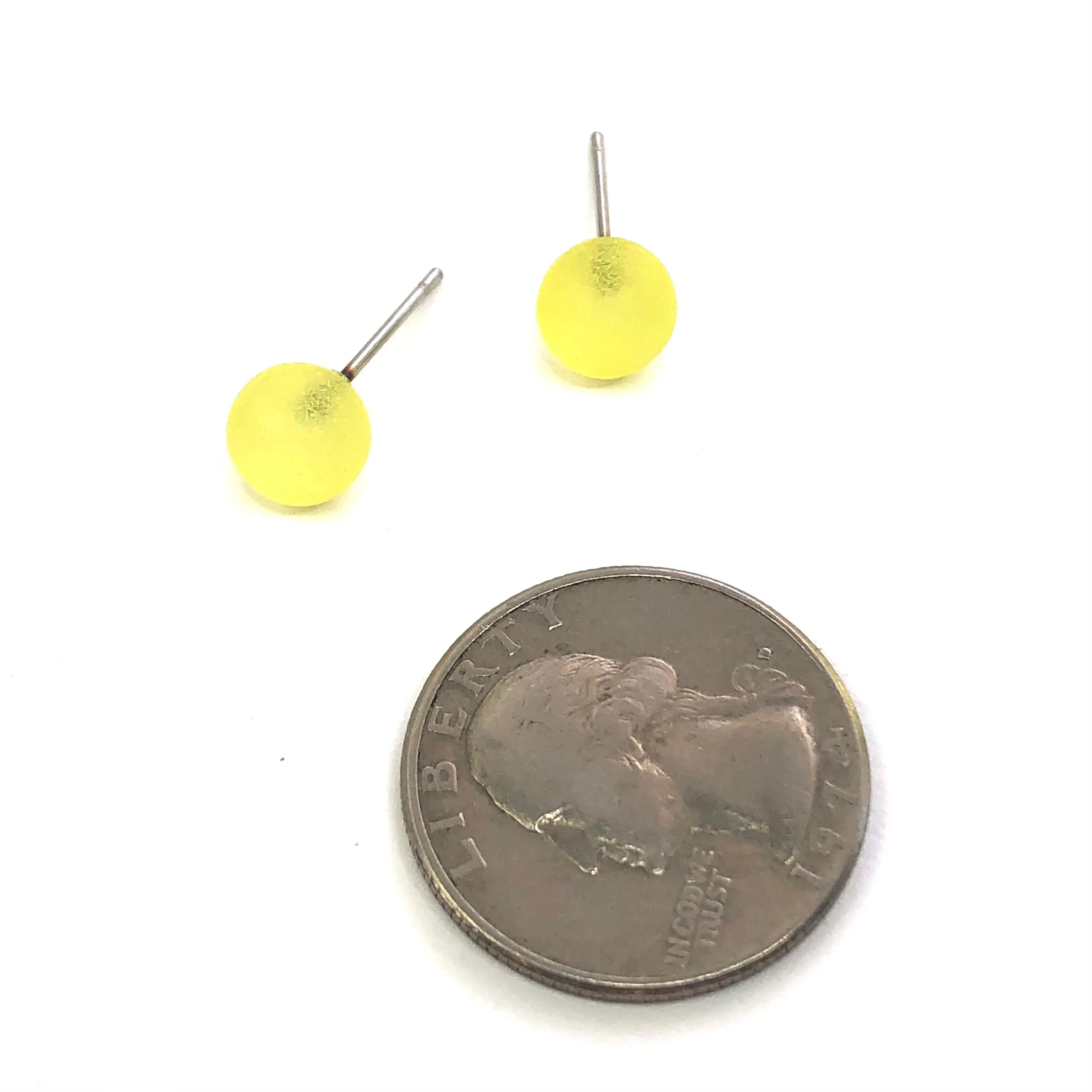 Lemon Yellow Frosted Lucite Mini Ball Stud Earrings