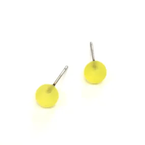 Lemon Yellow Frosted Lucite Mini Ball Stud Earrings