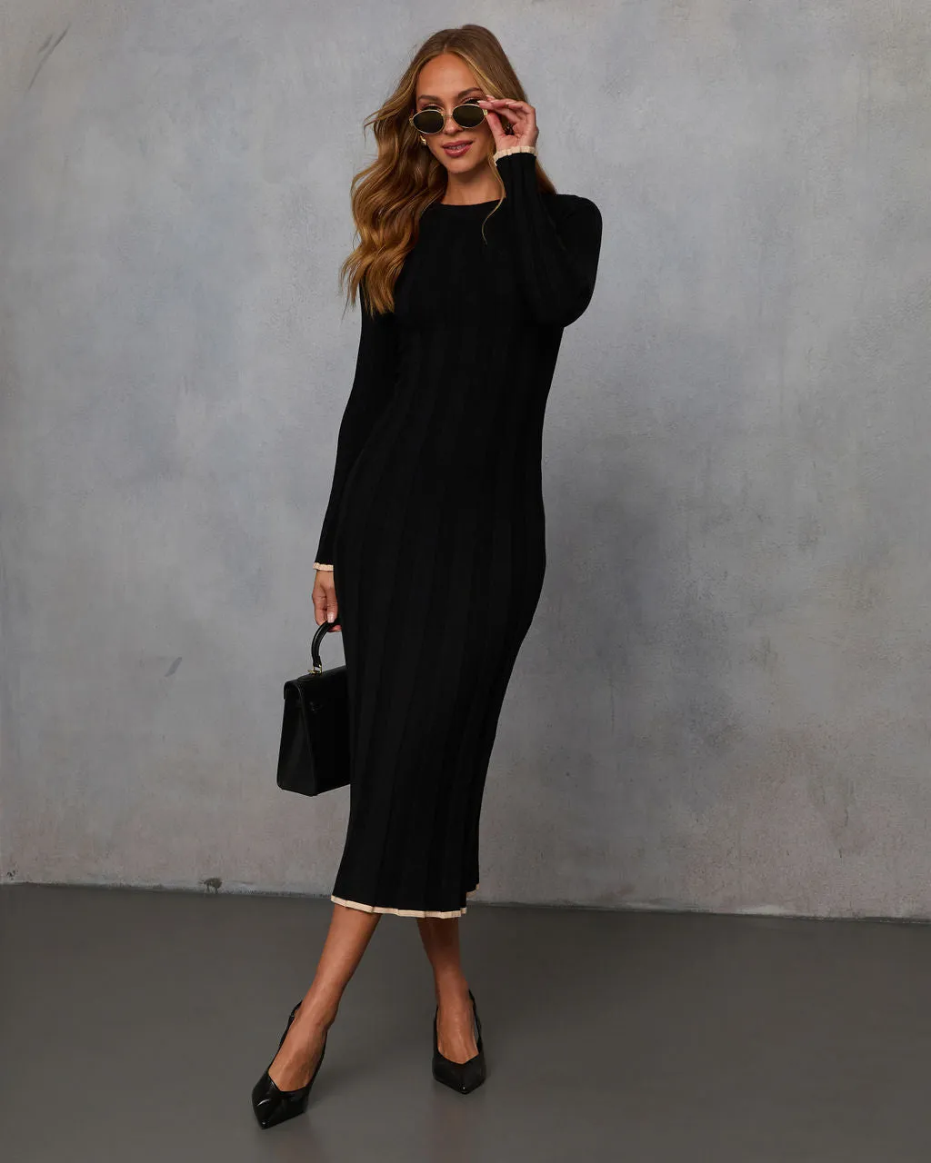 Maizie Contrast Trim Ribbed Knit Maxi Dress