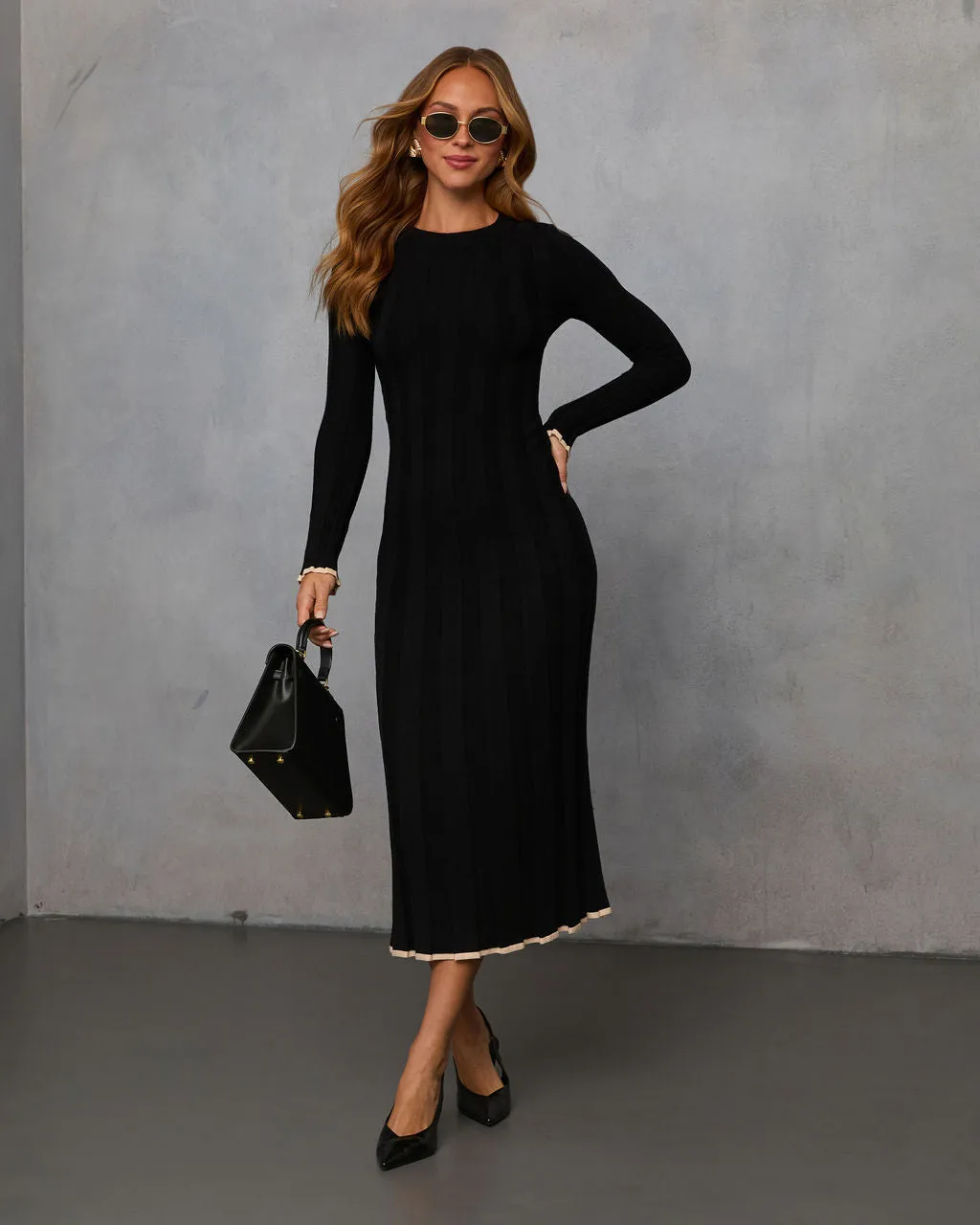 Maizie Contrast Trim Ribbed Knit Maxi Dress