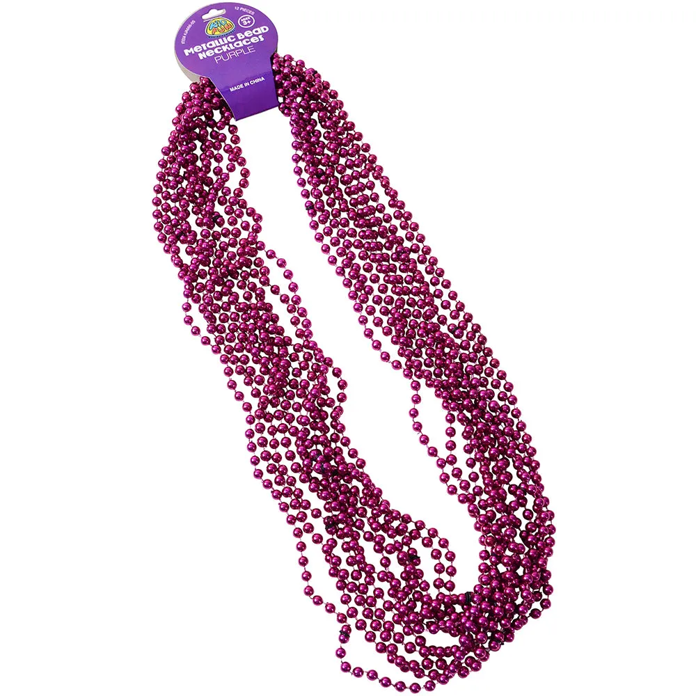 Mardi Gras Metallic Bead Necklaces - Purple Party Favor (One Dozen)