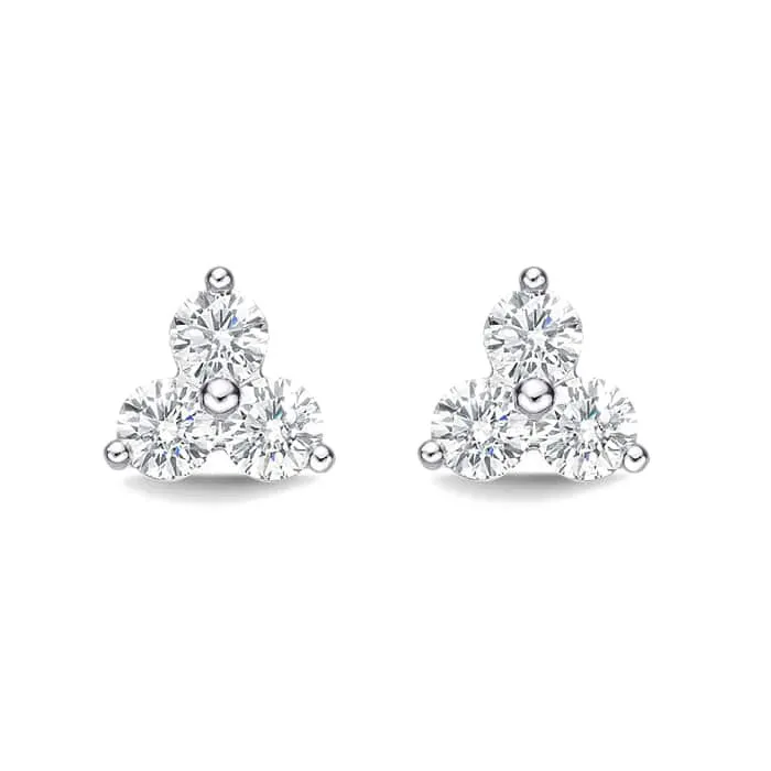 Memoire 18k White Gold Trinity Diamond Stud Earrings