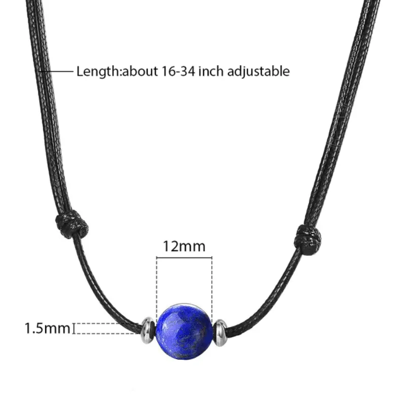 Mens Black Leather Stone Necklaces