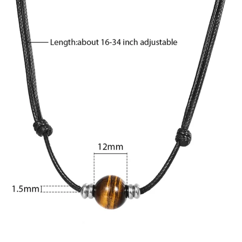 Mens Black Leather Stone Necklaces