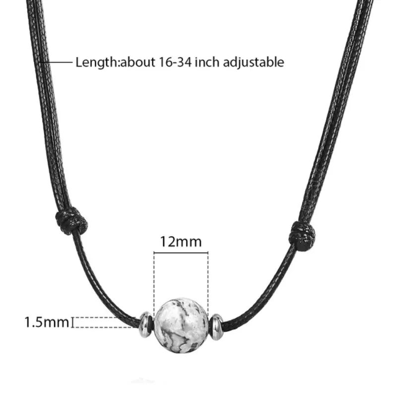 Mens Black Leather Stone Necklaces