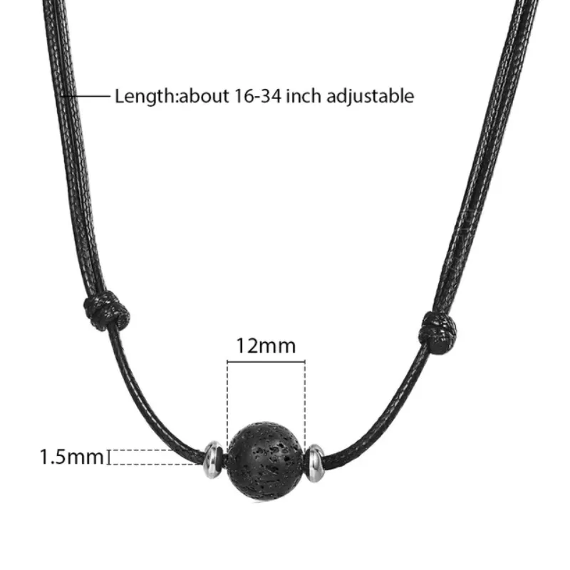 Mens Black Leather Stone Necklaces