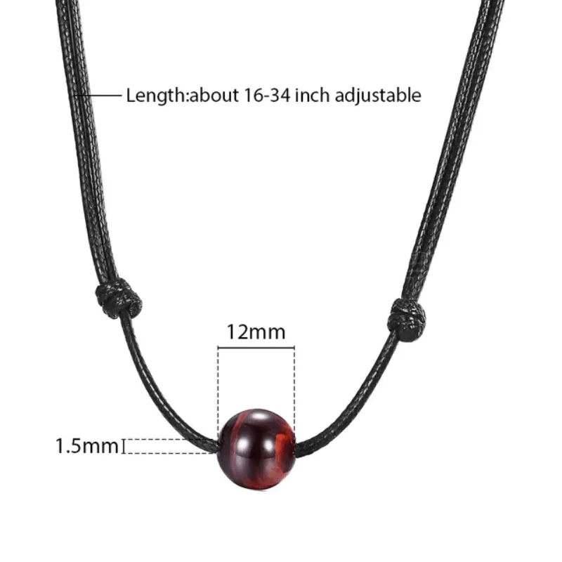 Mens Black Leather Stone Necklaces