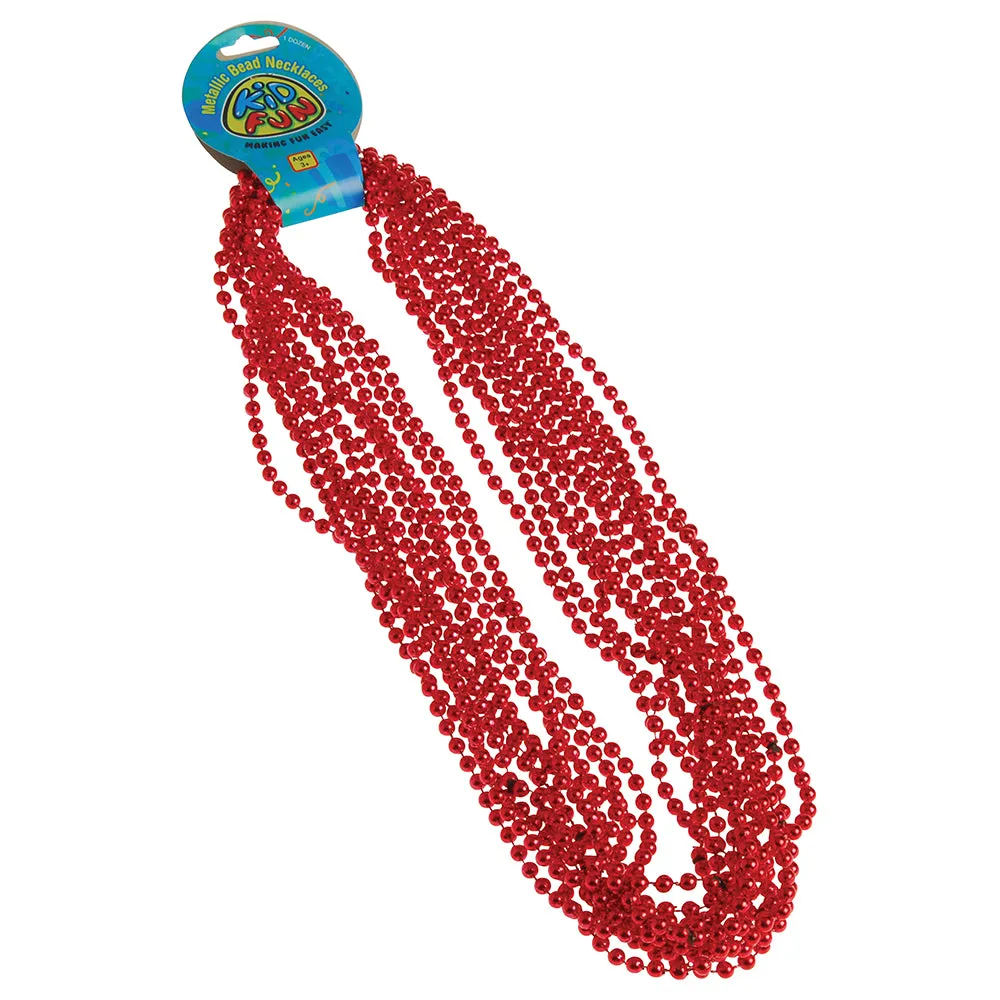 Metallic Bead Necklaces - Red Team Spirit (One dozen)