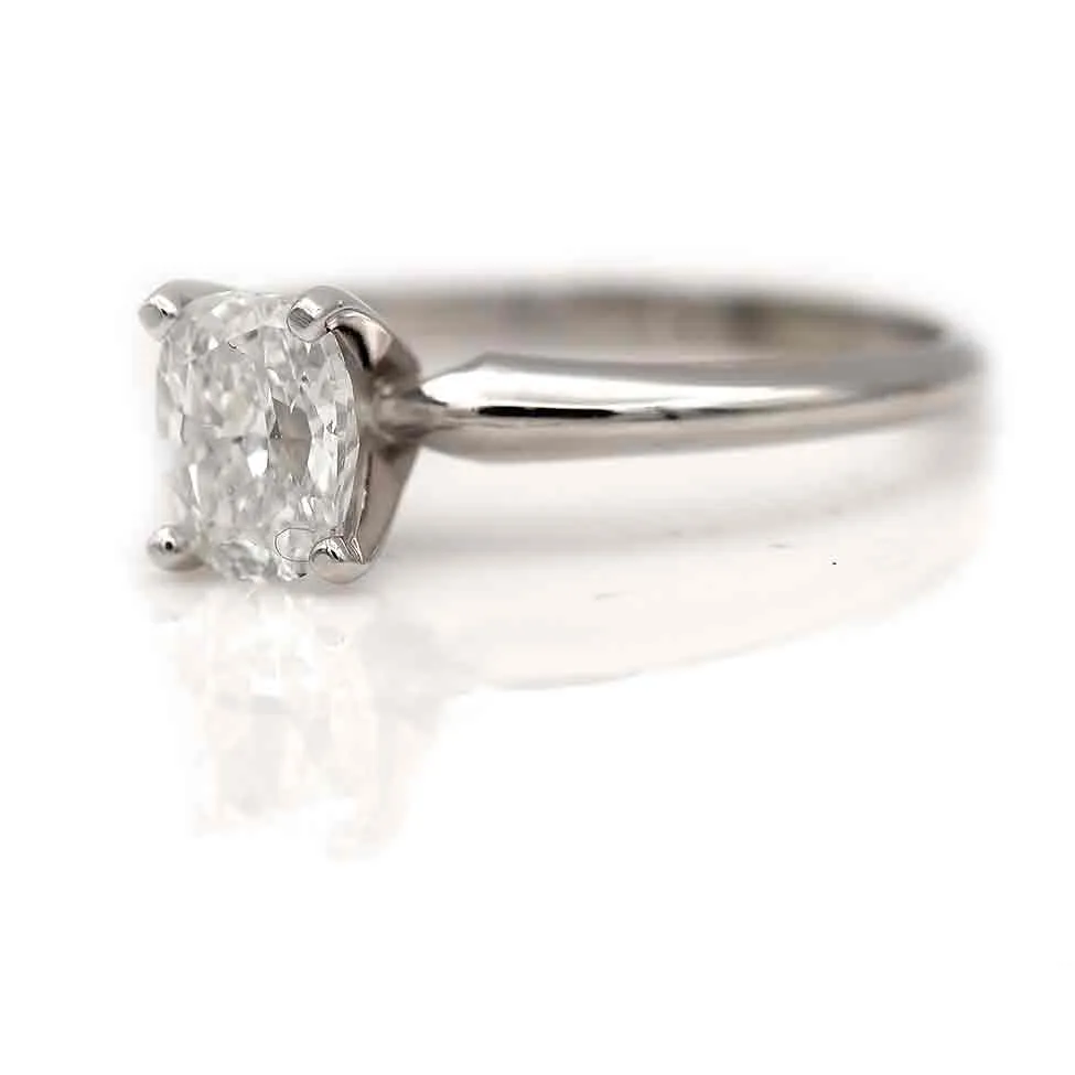 Mid-Century .94 CTW Cushion Cut Diamond Vintage Engagement Ring GIA H/VS2