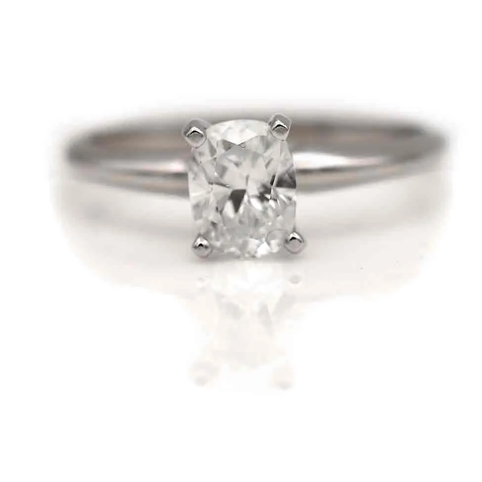 Mid-Century .94 CTW Cushion Cut Diamond Vintage Engagement Ring GIA H/VS2