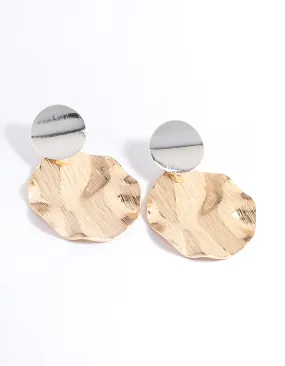 Mixed Metal Textured Wrap Disc Drop Earrings