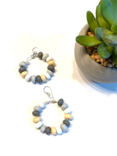 Monochromatic Neutral Colored Beaded Hoop Earrings