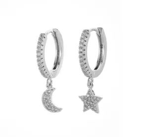 Moon and Star Diamante Huggie Silver