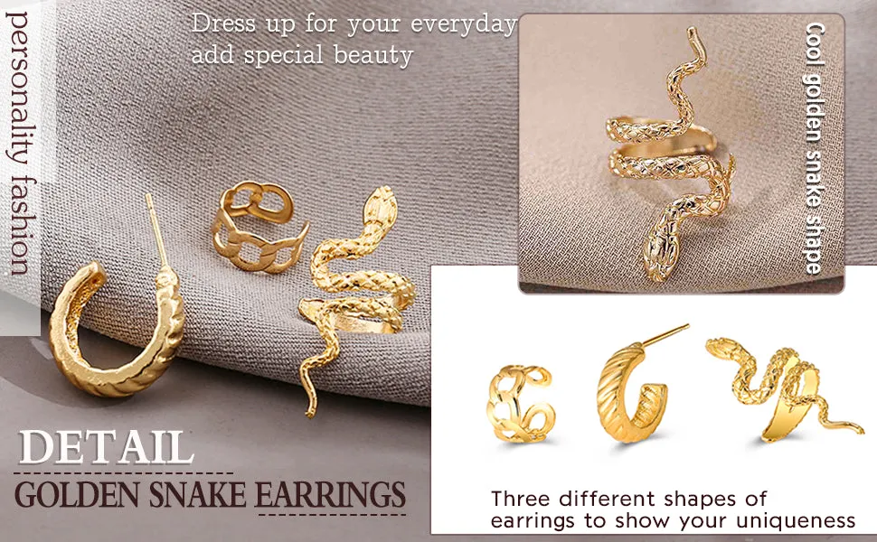 Most Trending Korean Style Snake Earstuds for Women (Set of 3)