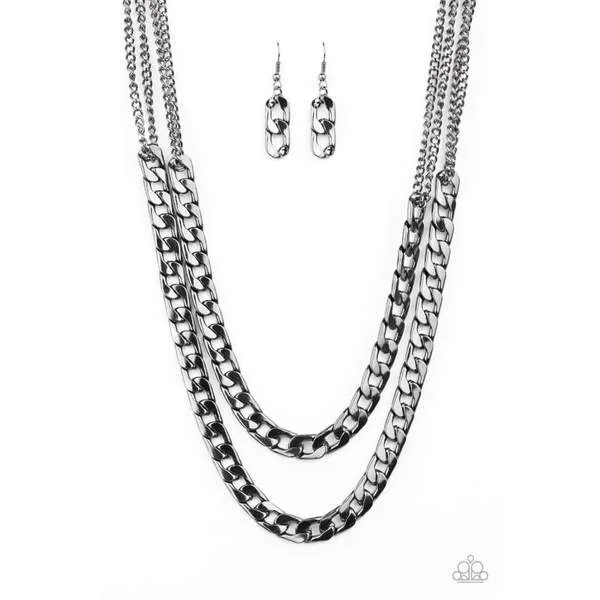 Paparazzi Accessories  - Hit Em Up #L790 - Black Gunmetal Necklace