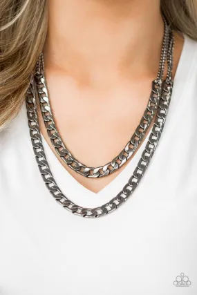 Paparazzi Accessories  - Hit Em Up #L790 - Black Gunmetal Necklace