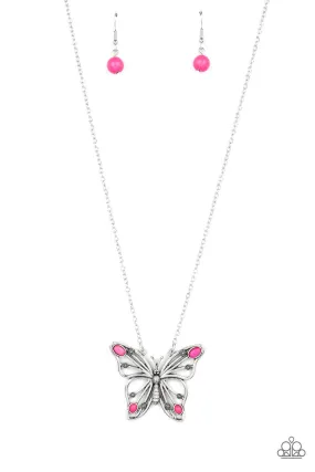 Paparazzi Badlands Butterfly - Pink Necklace