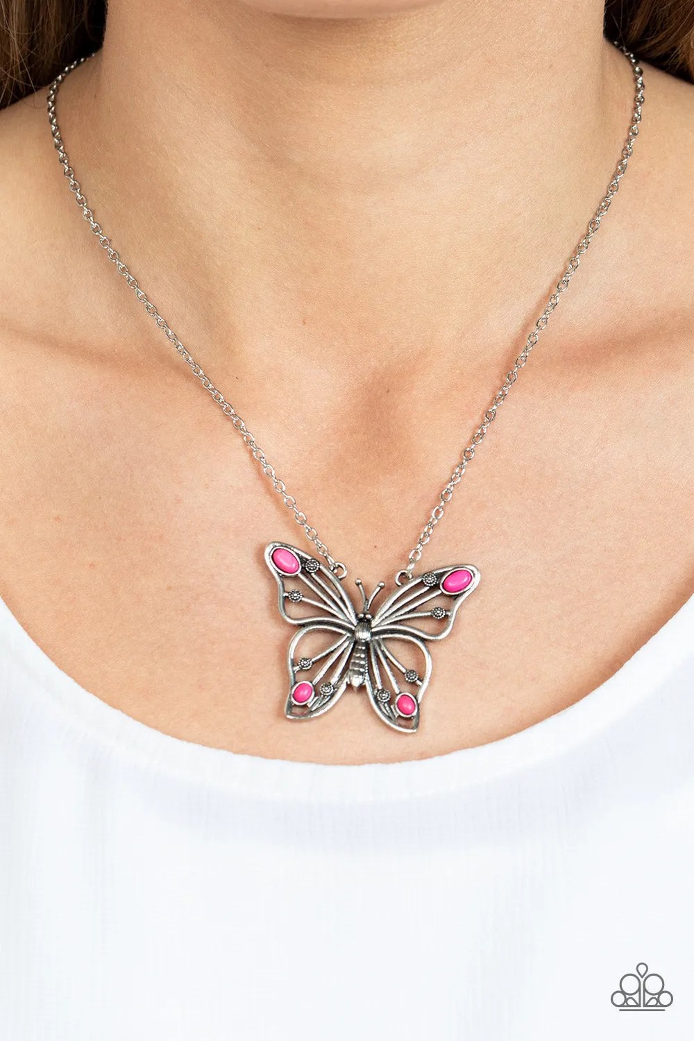 Paparazzi Badlands Butterfly - Pink Necklace