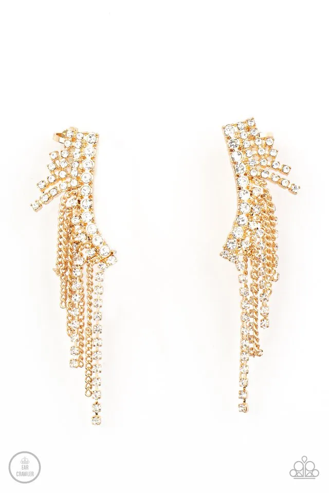 Paparazzi Earring ~ Thunderstruck Sparkle - Gold