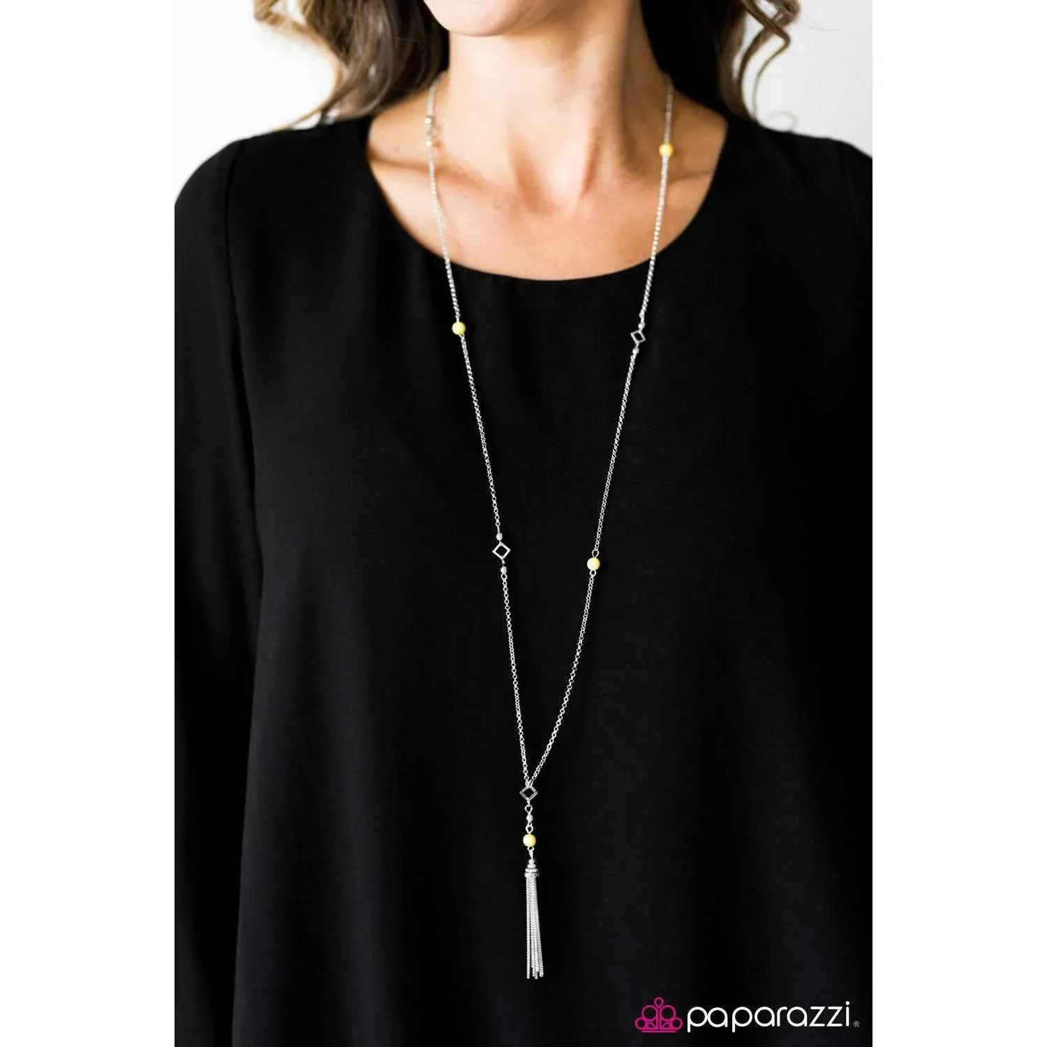 Paparazzi Roam On Yellow Stone Beading Dainty Silver Necklace & Earring Set