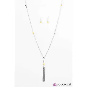 Paparazzi Roam On Yellow Stone Beading Dainty Silver Necklace & Earring Set