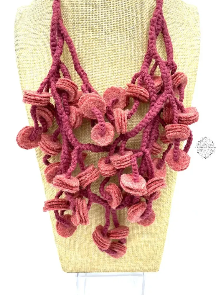 Peruvian handmade knitted necklace | Super soft felt fabric necklace | Unique circle design wool necklace Inactive