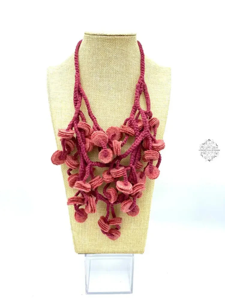 Peruvian handmade knitted necklace | Super soft felt fabric necklace | Unique circle design wool necklace Inactive