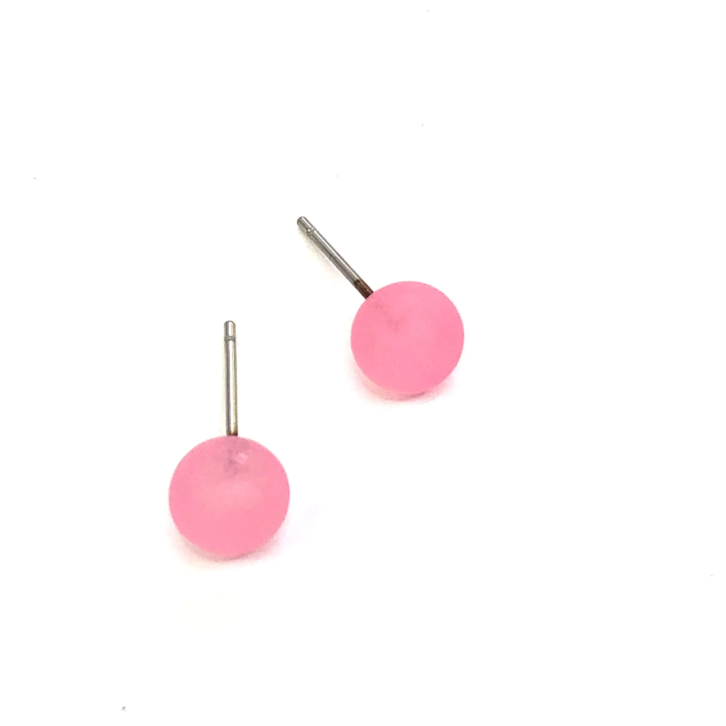 Pink Frosted Lucite Mini Ball Stud Earrings