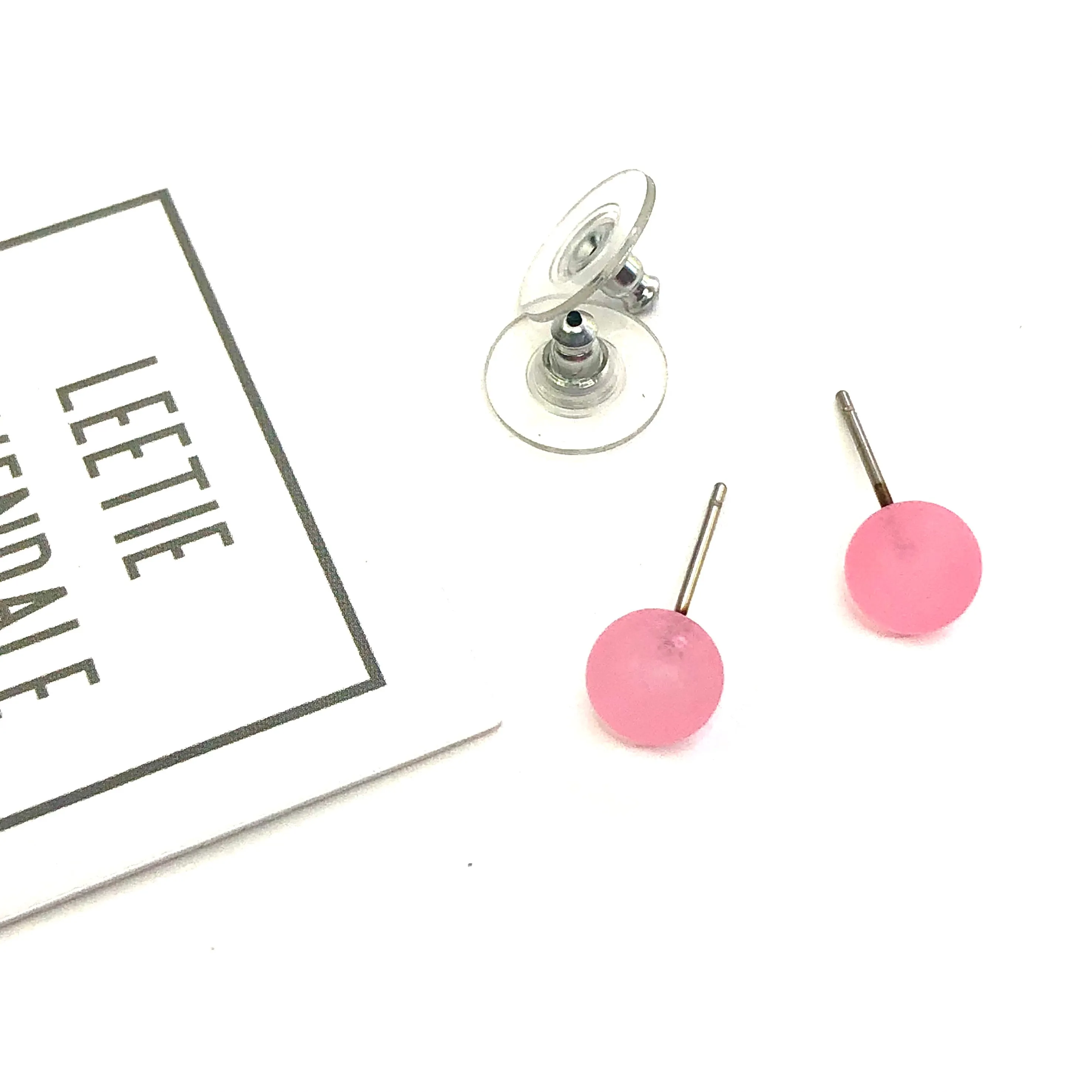 Pink Frosted Lucite Mini Ball Stud Earrings