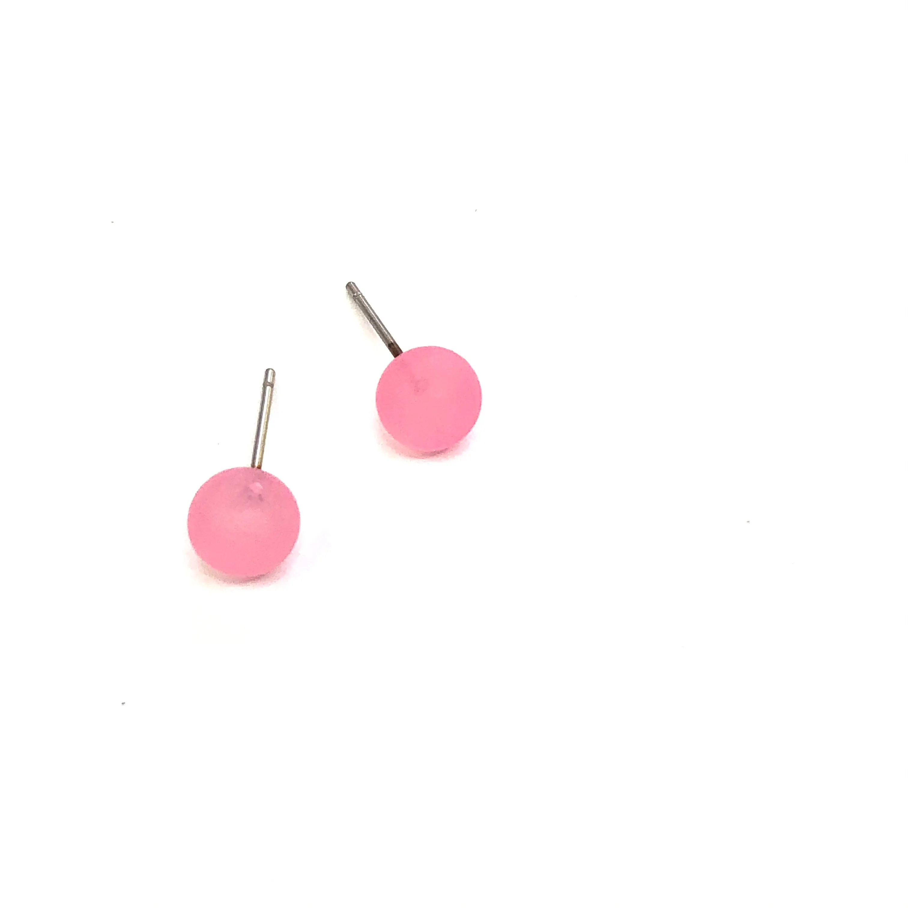 Pink Frosted Lucite Mini Ball Stud Earrings